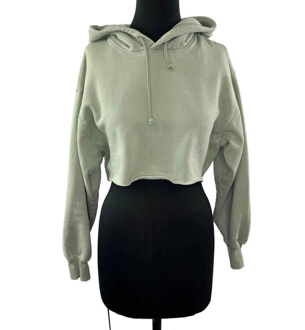 TNA Aritzia Cotton Blend Long Sleeve Rolled Hem Cropped Pullover Hoodie Sz 1
